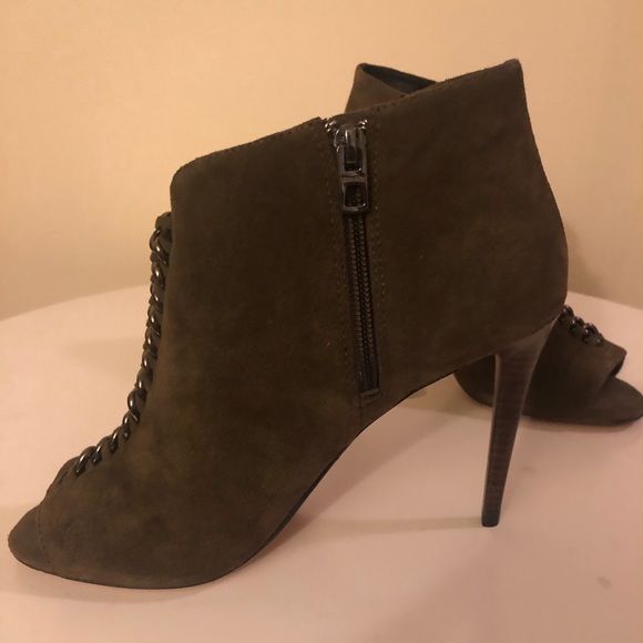Coach Olive Green Suede Peep Toe Booties - Picture 3 of 6
